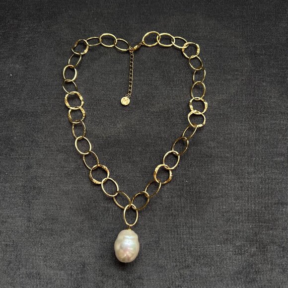 Majorica Gold Plated Sterling Silver Baroque Pearl Necklace - Picture 1 of 9